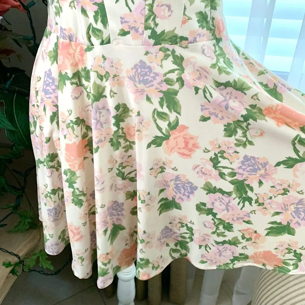 Zara Straight Neckline Spaghetti Strap Floral Mini Dress in Cream - Image 8