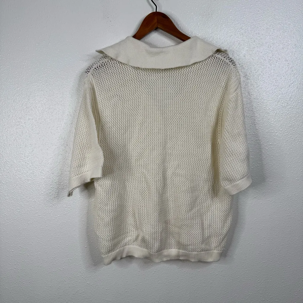 Free Assembly Open Knit Collared Top in Cream Size XXL - Image 2