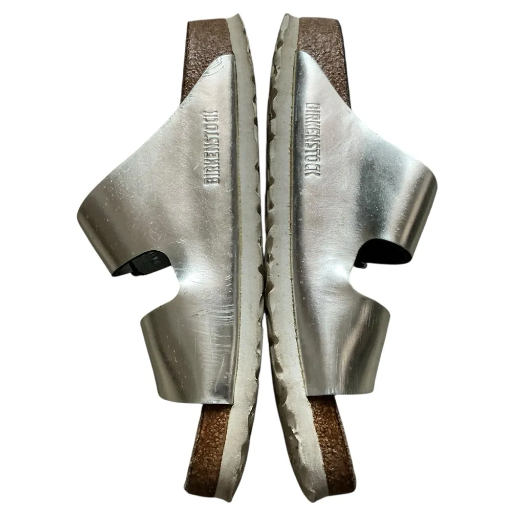 Birkenstock Arizona soft footbed sandals 38 metallic silver leather slides - Image 6