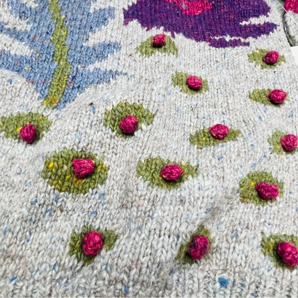 Vintage susann D long sleeve knit turtle neck sweater flower pattern Pom Pom’s m Blue Size M - Image 2