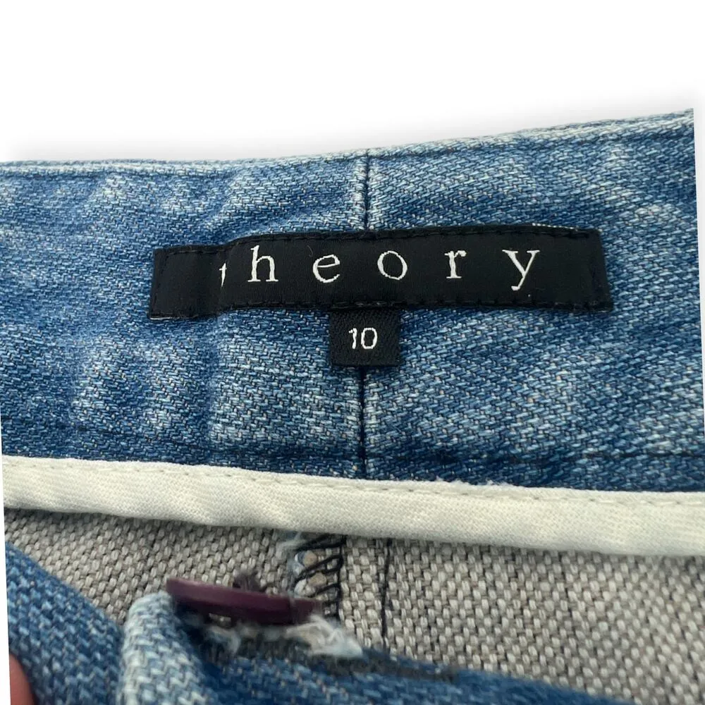 Theory 10 / 28 Wide Leg Cropped Denim Jean Trouser Pant 28" Inseam High Rise - Image 6