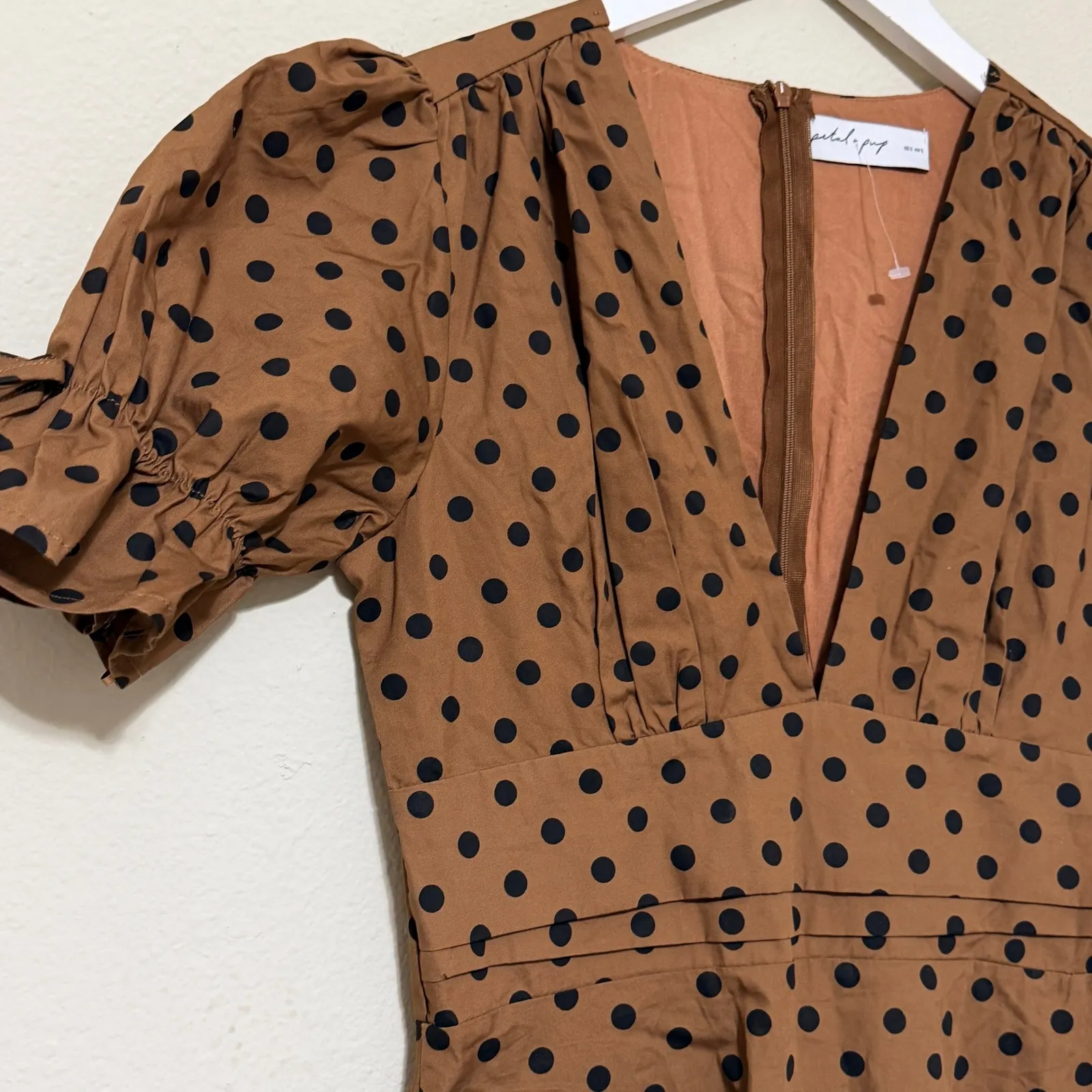 Petal & Pup Polka Dot Midi Dress Brown Pinup Retro Size Small - Image 9