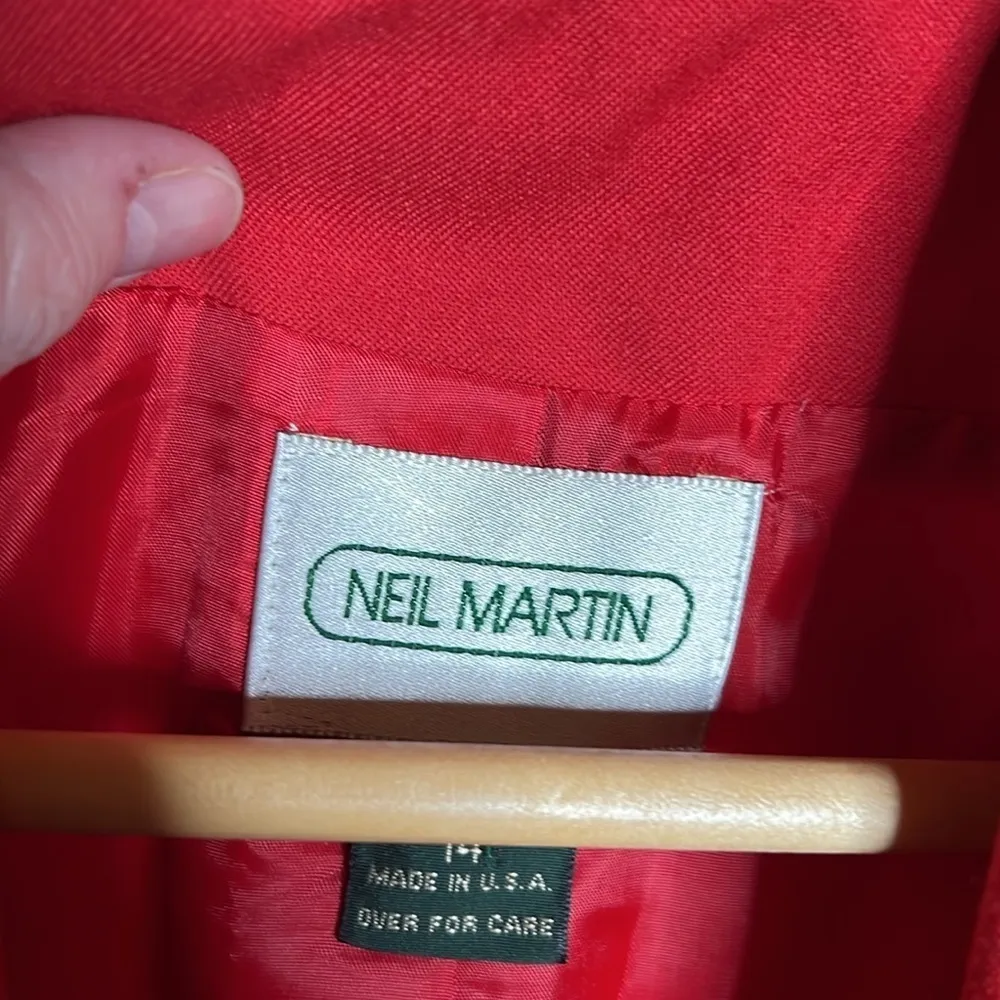 Vintage Neil Martin Red Wool Blend Blazer Women’s Size 14 | Made in USA - Image 3