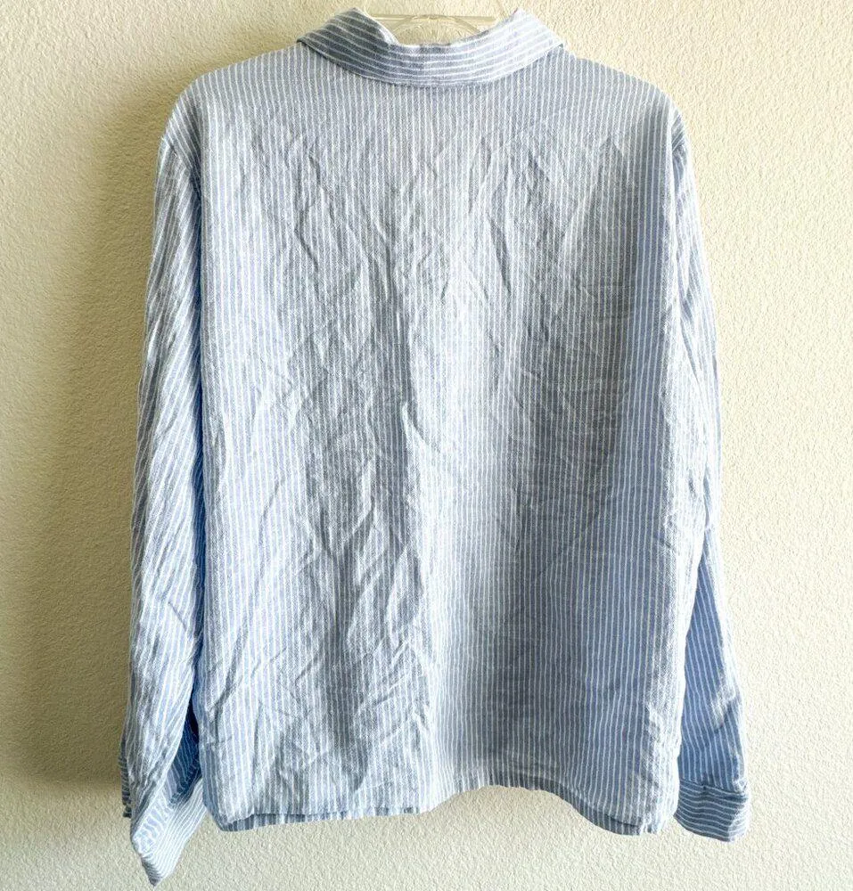 Eberjey Long Sleeve Nautico Stripe Blue White Shirt Top Size Medium - Image 7