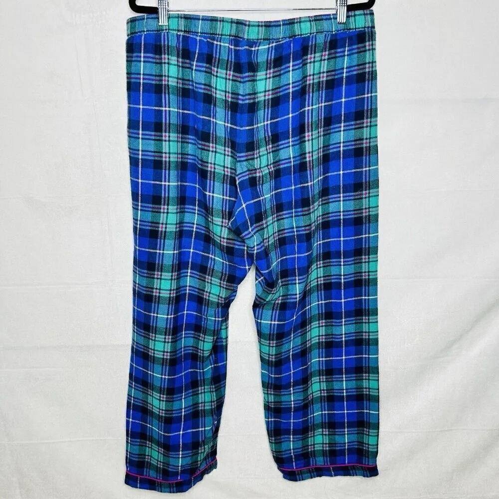 Lands' End Women's Sz XL (18) Cotton Flannel Pajama Pants Blue Plaid Drawstring - Image 4