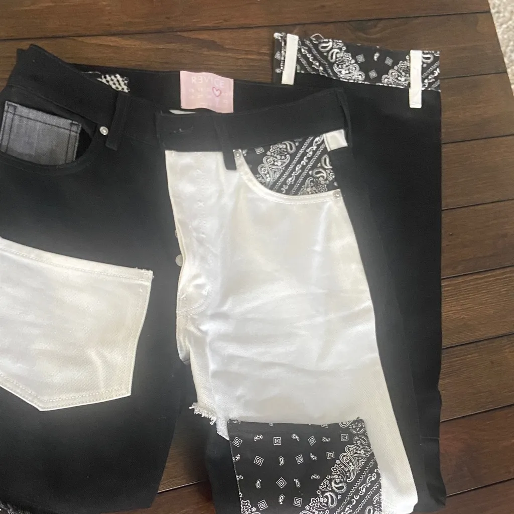 Revice Denim Bandana Patch Black & White Relaxed Fit Pants Women's Size-26 - Image 10