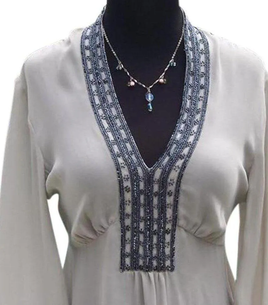 Cache Luxe Gray Silk Metallic Bead Top New Peasant Empire Tulip Sleeves NWT $158 - Image 2