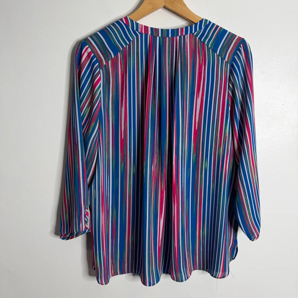 Curves 360 NYDJ Multicolor Striped Long Sleeve Blouse Large Semi Sheer Workwear - Image 2