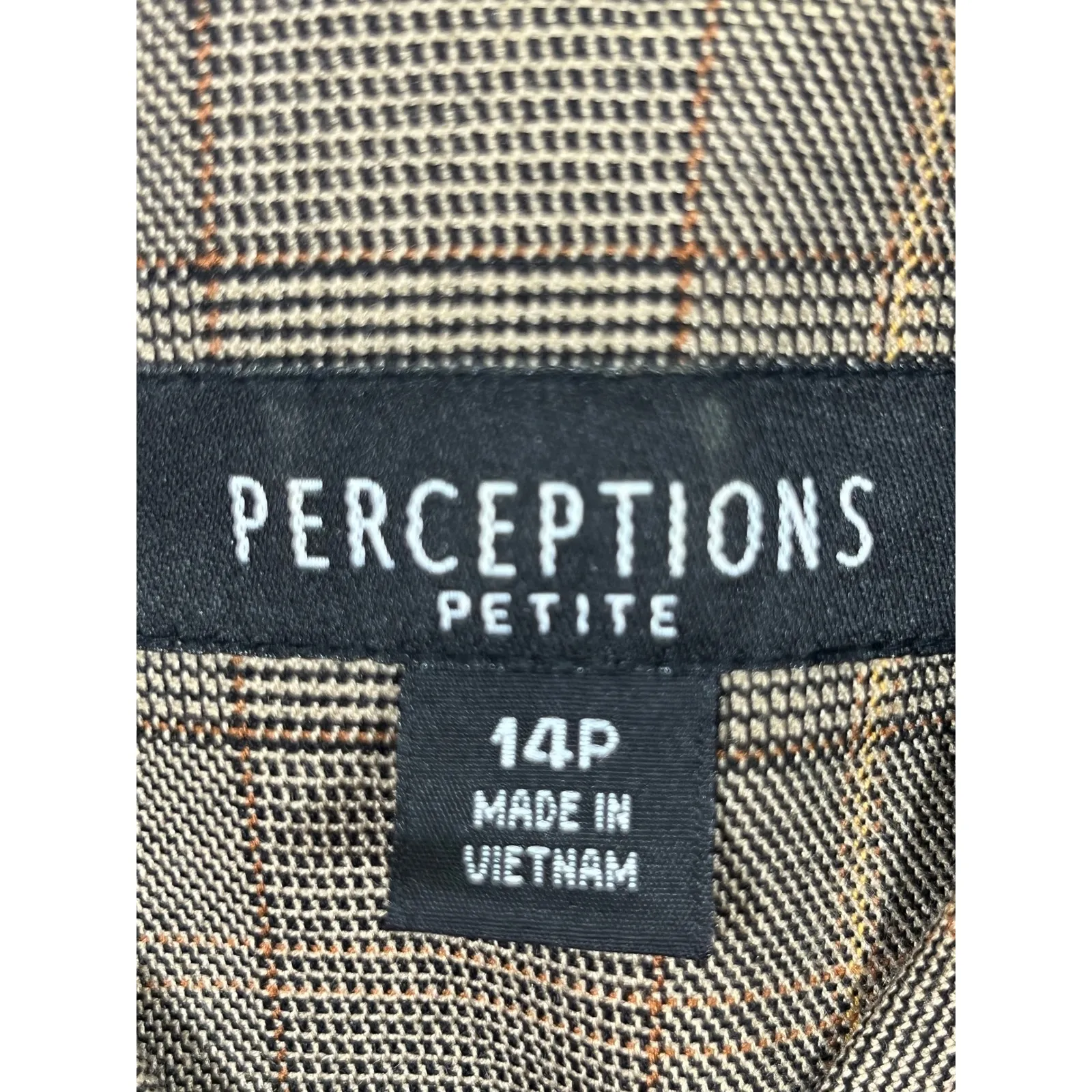 Perceptions Petite Suede Women 3 Piece Suit Collarless Jacket Plaid Rust Hue 14P Orange - Image 6