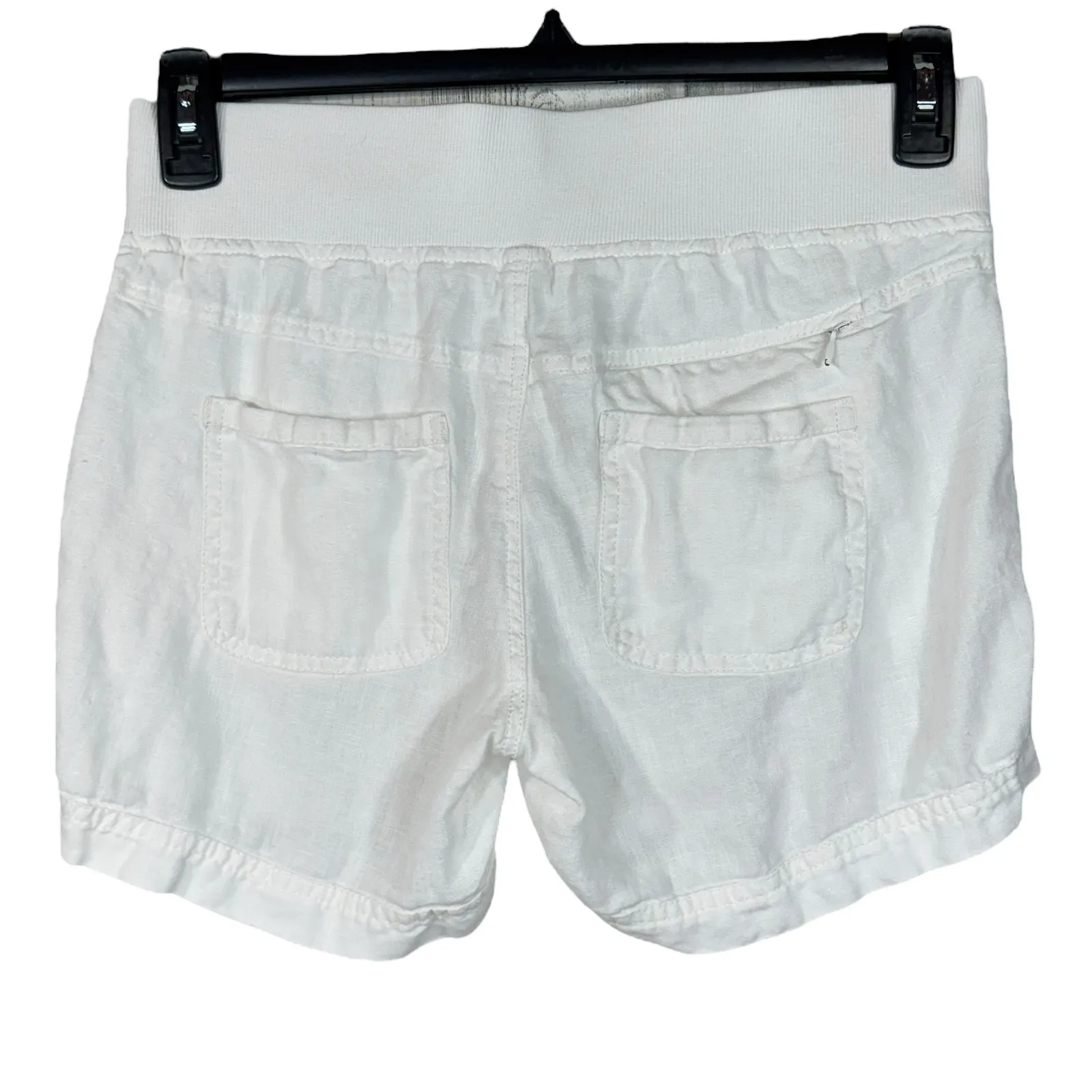 Athleta SZ 2 Linen Creston Shorts Pull-On Pocket Lightweight Elastic Waist White - Image 2