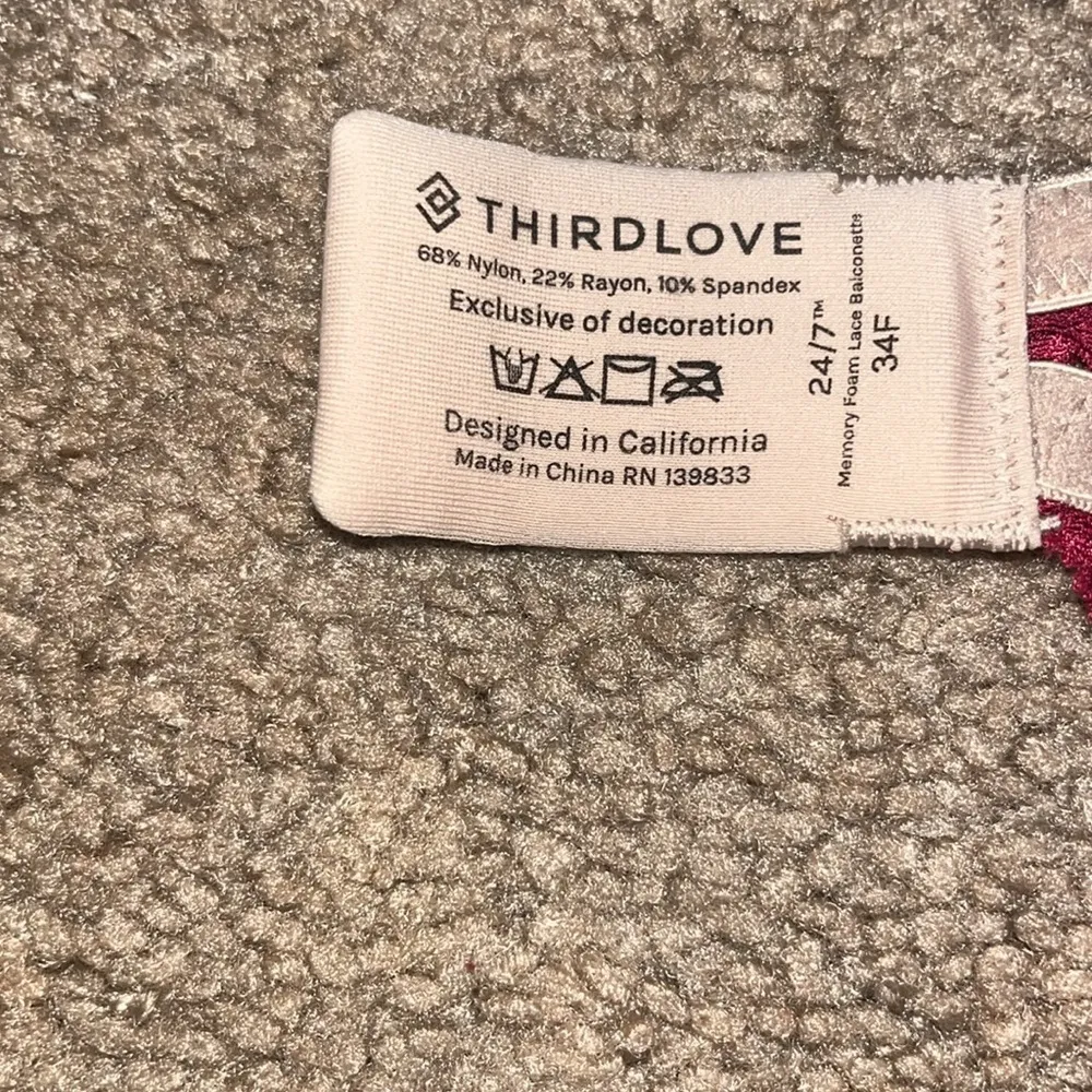 ThirdLove 24/7 Memory Foam Lace Balconette Multiway Adjustable Bra Burgundy 34F - Image 8