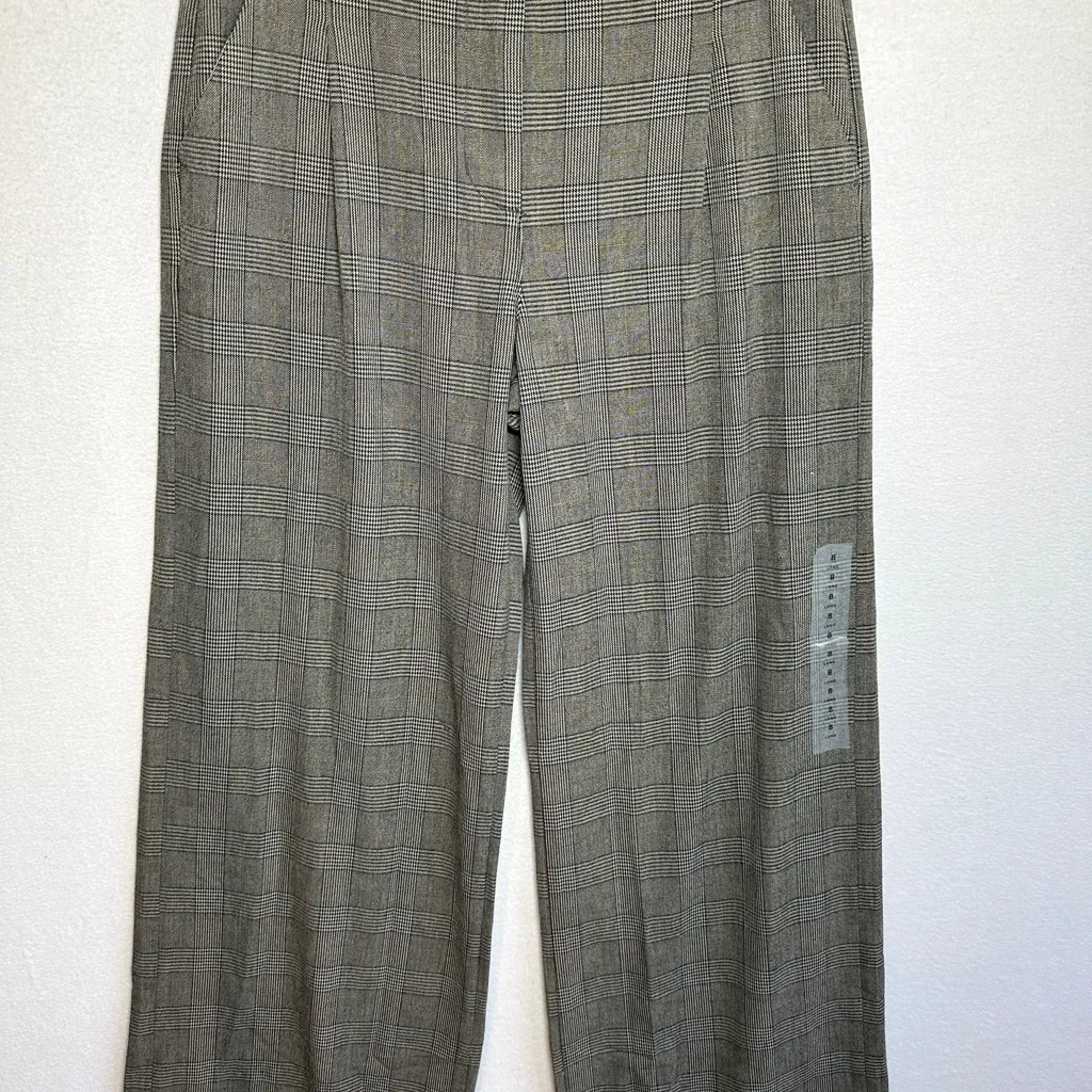 American Eagle Wide Leg Trousers Womens 8 Long Gray Plaid Pants Stretch New - Image 2