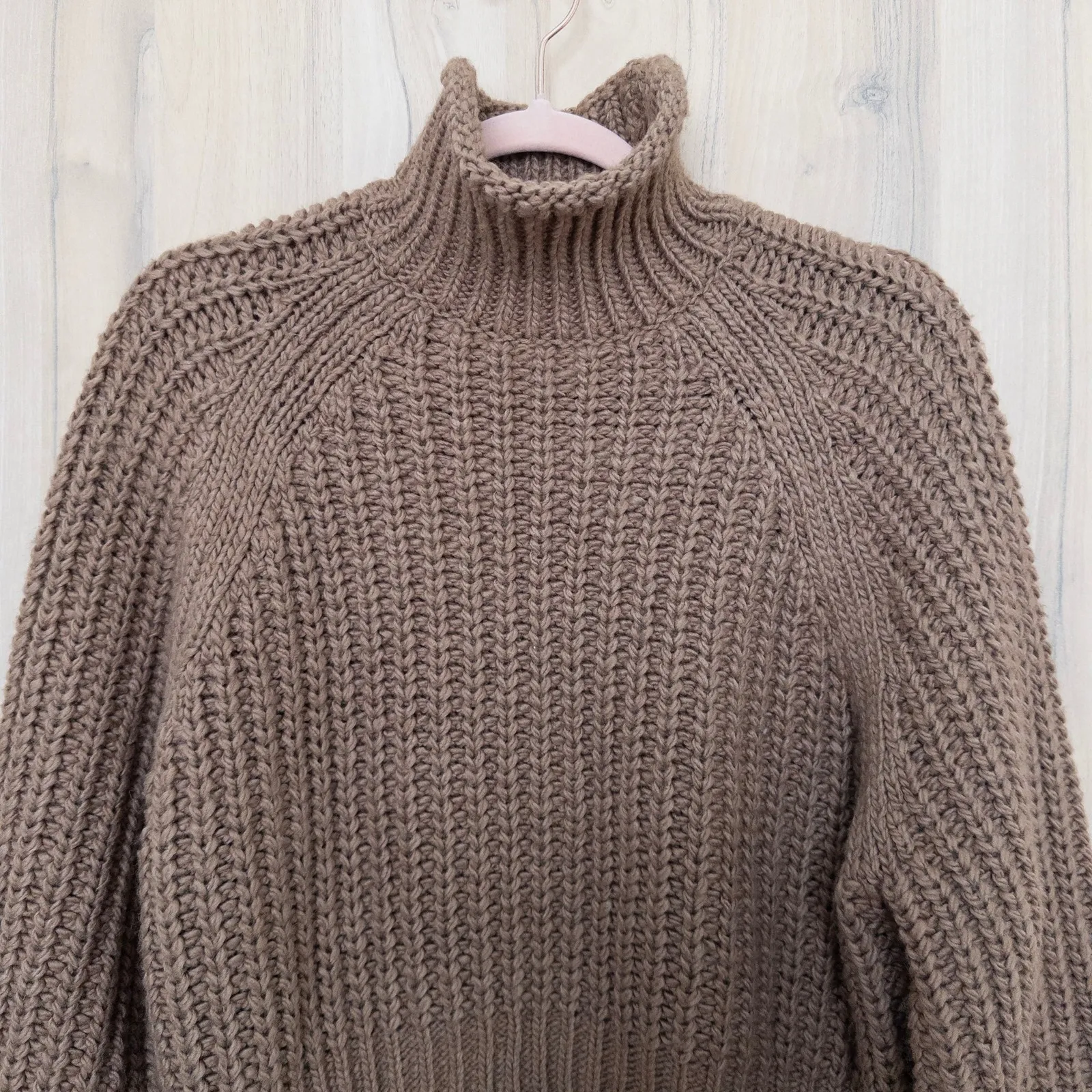 Womens Roll Neck Sweater Size S Brown Chunky Knit Turtleneck Cozy Minimalist - Image 2