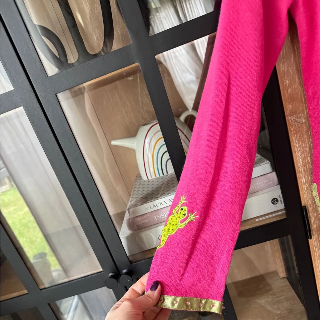 Vintage 1990s Storybook Knits frog prince beaded sweater cardigan embroidered Pink Size XS - Image 7