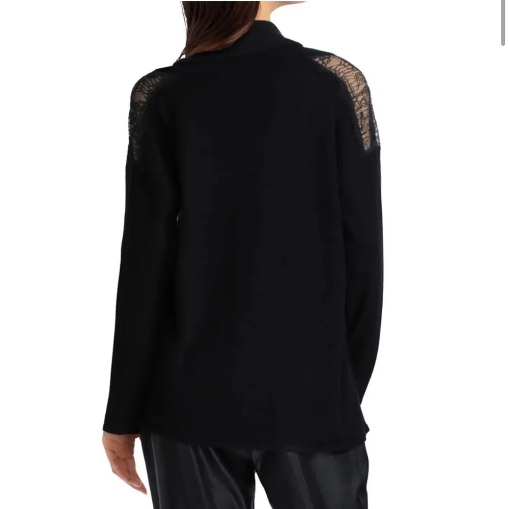 NWT H by Halston Lace Panel Black Cowl Neck  Sweater Size Medium - Image 3