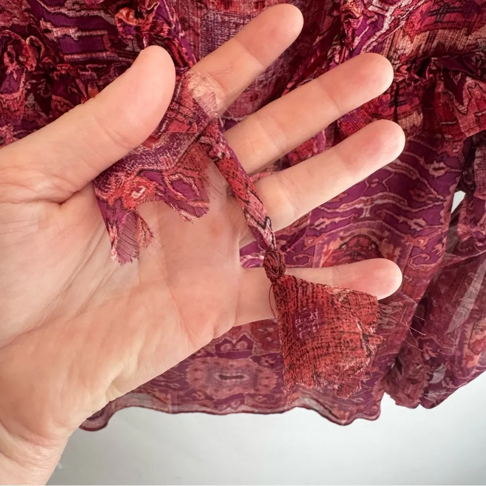 MISA Los Angeles Raffi Bohemian Semi Sheer Tassel Top in Septima Tapestry XS - Image 3