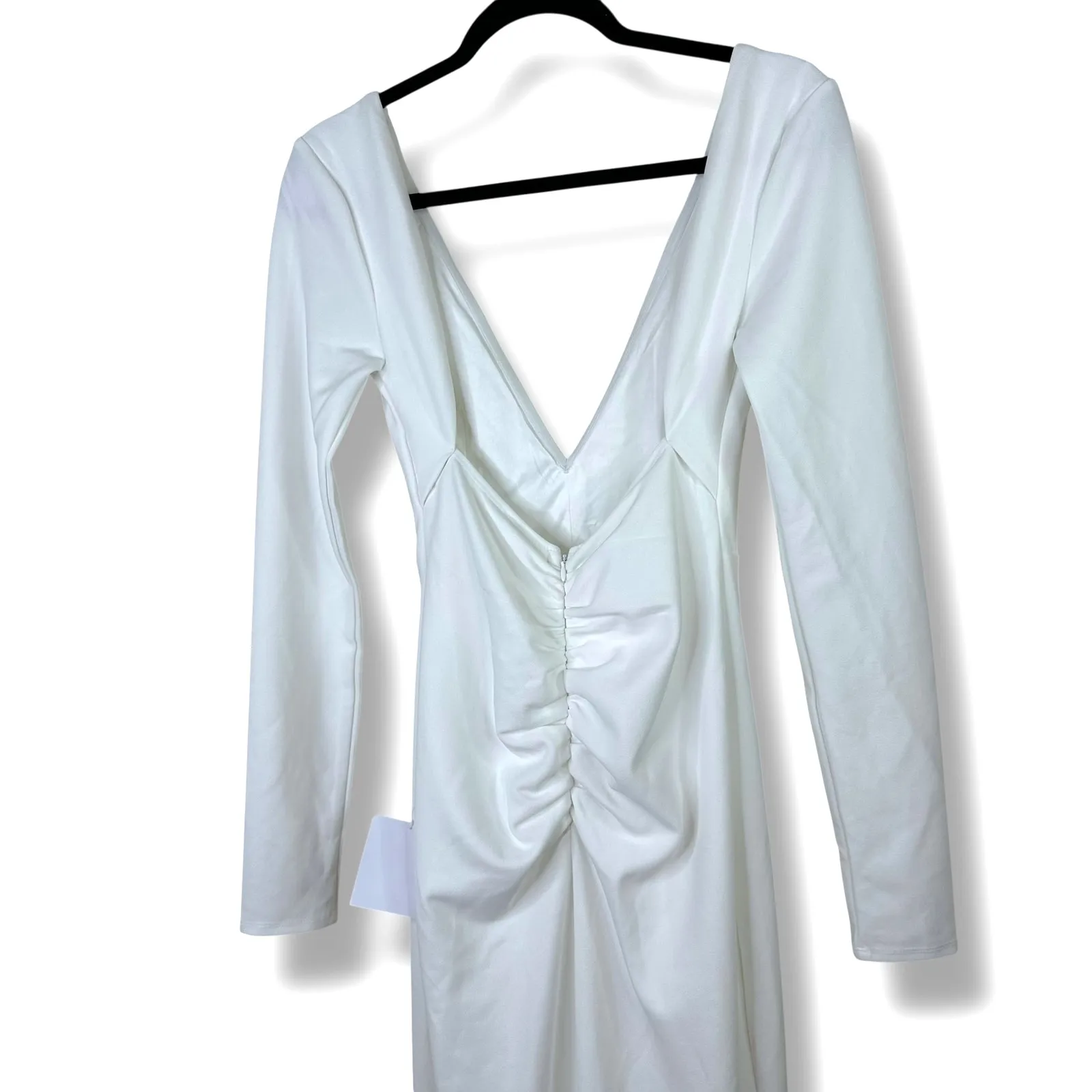 NEW Lulus Extravagant Love White Backless Long Sleeve Ruched Maxi Gown Dress - Image 8