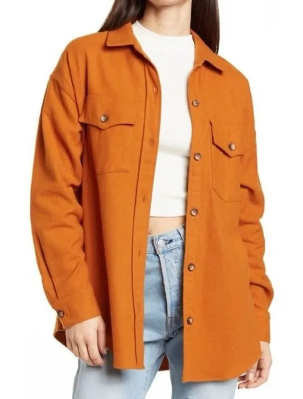 Melrose and Market Solid Button Collared Shacket Women’s Size XXS Rust Leather - Image 1