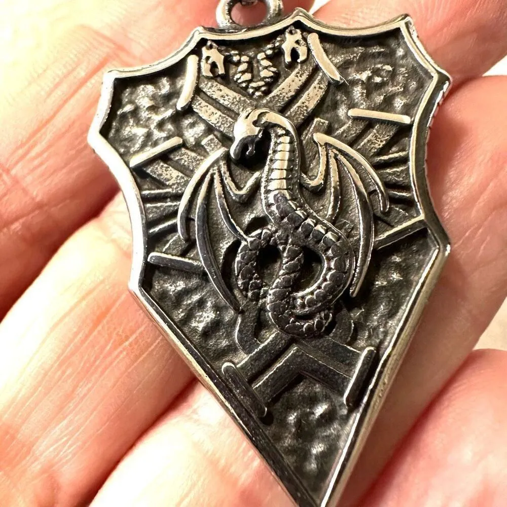 Hzman flying dragon shield pendant necklace Silver - Image 4