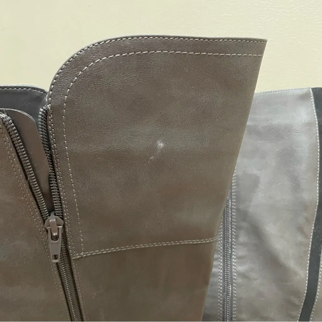 G By Guess Riding Boots Gray Women Size 9 Tall Knee High Buckle Strap Zip Boots - Image 11