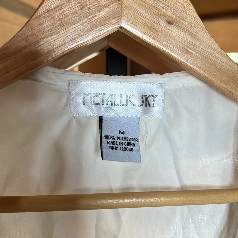 Vintage Metallic Sky Navy Blue Orange Bird Blouse Size Medium - Image 4