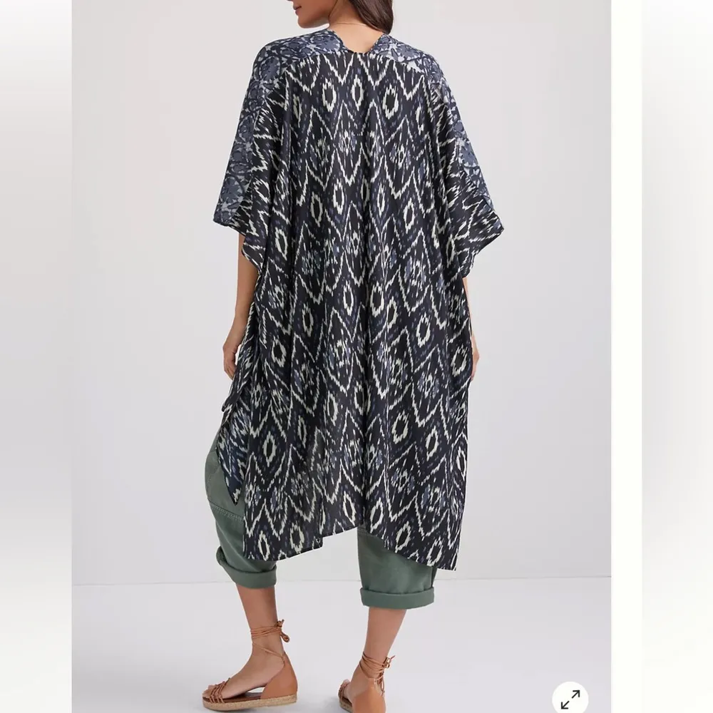 Anthropologie In Our Nature Kimono Top Cardigan Ikat Midnight One Size. E34 Blue - Image 5