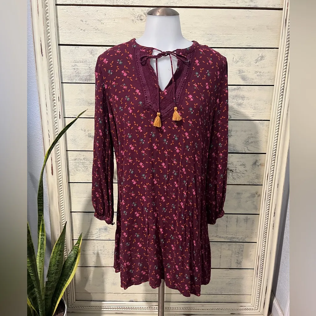 Matilda Jane Local Luxuries Burgundy Floral Tasseled Women’s Dress Size Medium - Image 2