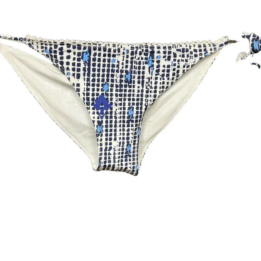 Poupette‎ St. Barth Lucy Pom Trim Dotted Bikini Bottom Navy Blue Size XS - Image 5