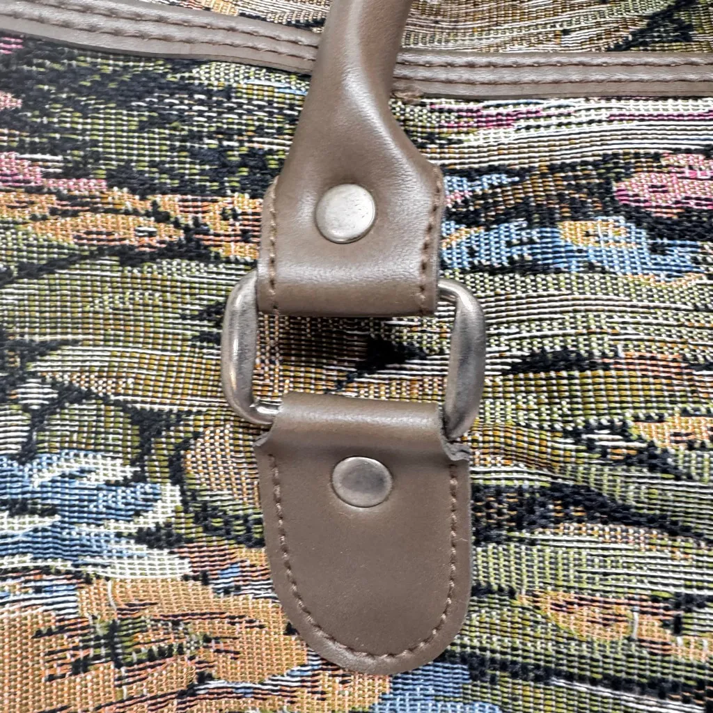 Vintage Tapestry Jacquard Duffle Bag by Leisure Handles and Shoulder Strap Small Tan - Image 6