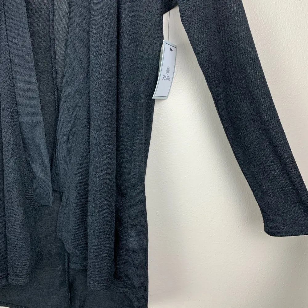 Susina Open Front Waterfall Cardigan Sweater Side Slits Long Line Black Small - Image 4