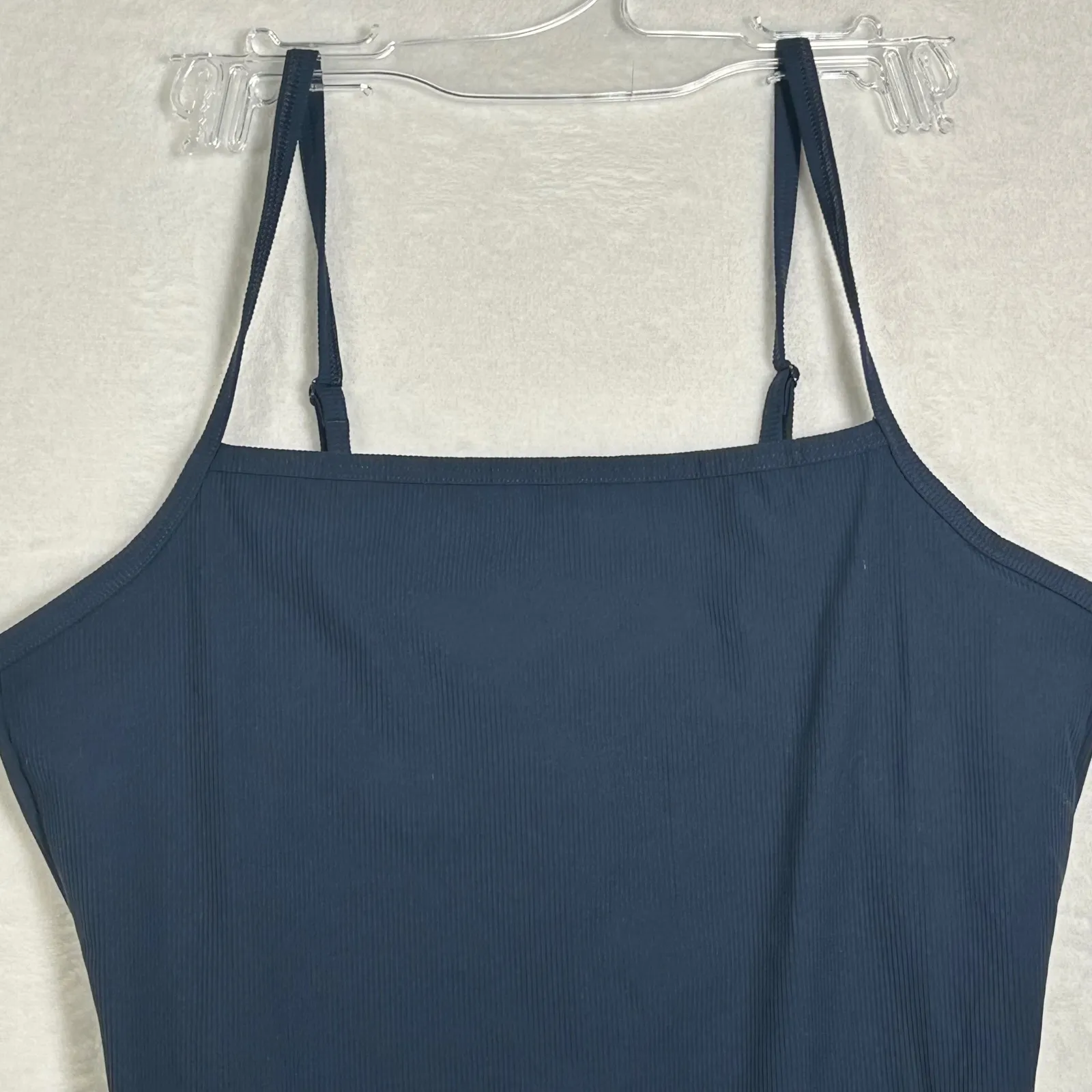 SPANX Navy Ribbed Square Neck Spaghetti Strap Bodysuit Tank Top Women's M - Image 3