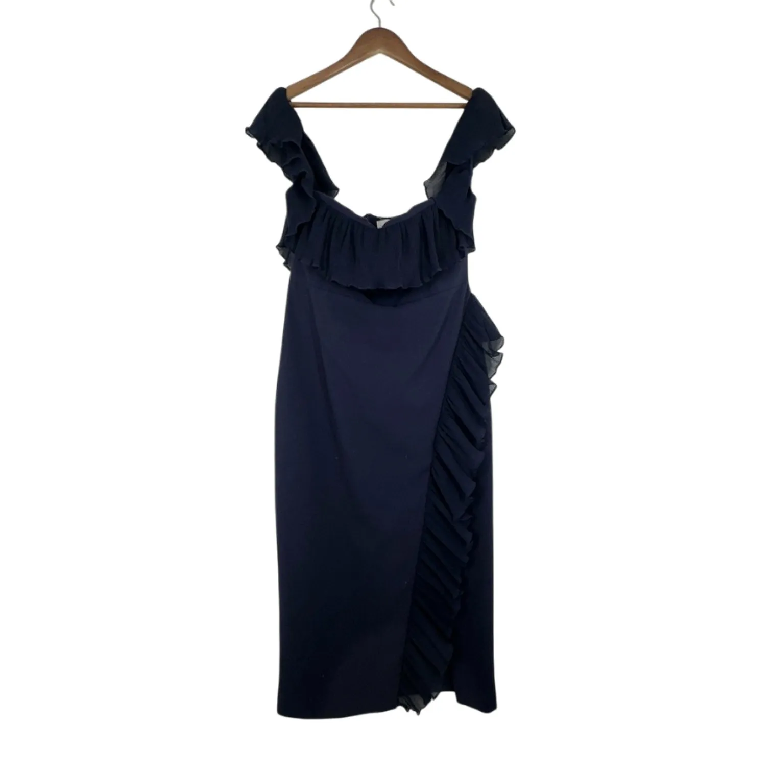Likely Navy Blue Ruffle Off Shoulder Midi Dress Formal Evening Gown Size 12 - Image 3