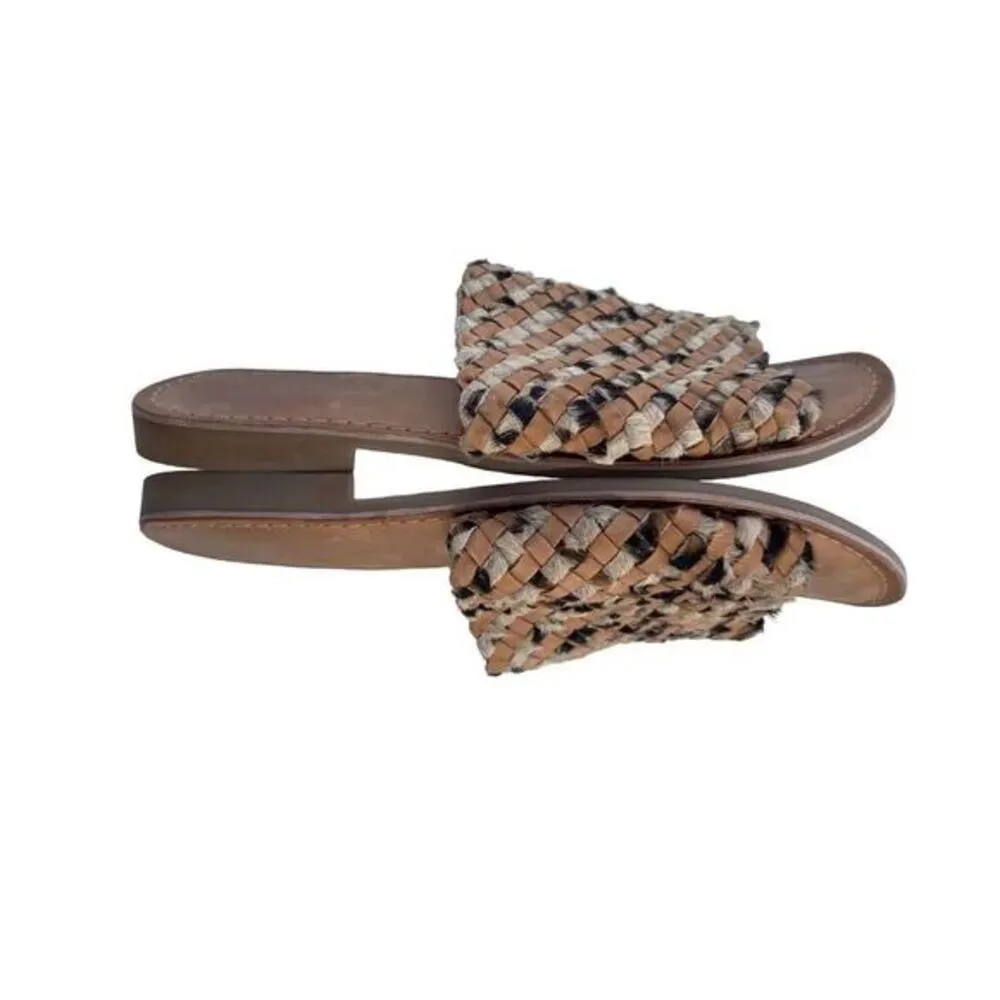 Rialto Slide Sandals Woven Leather Beige & Black Casual Slip On Shoes‎ Tan Size 7 - Image 2