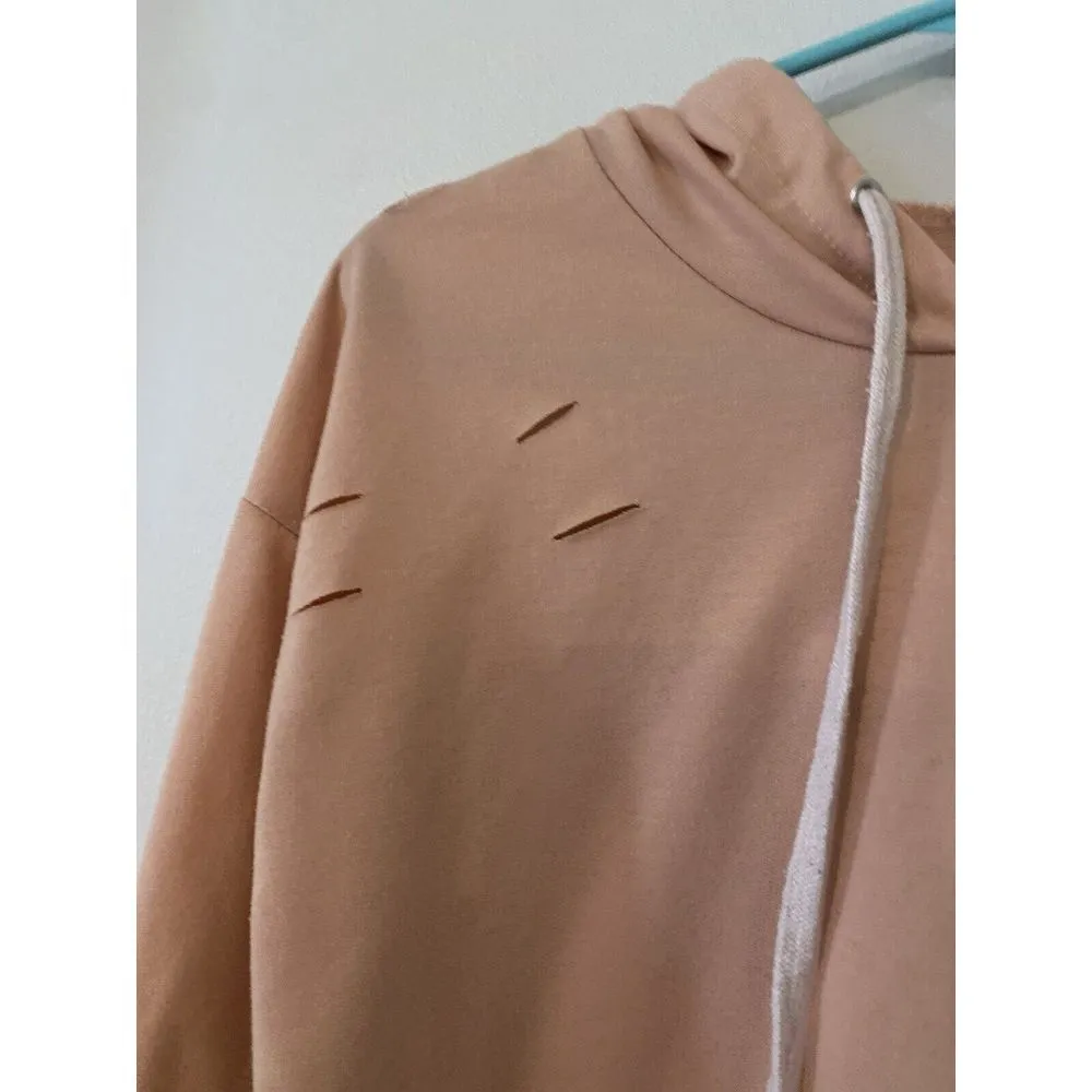 solid long sleeve cropped top with hoodie With Tears Pink - Image 2