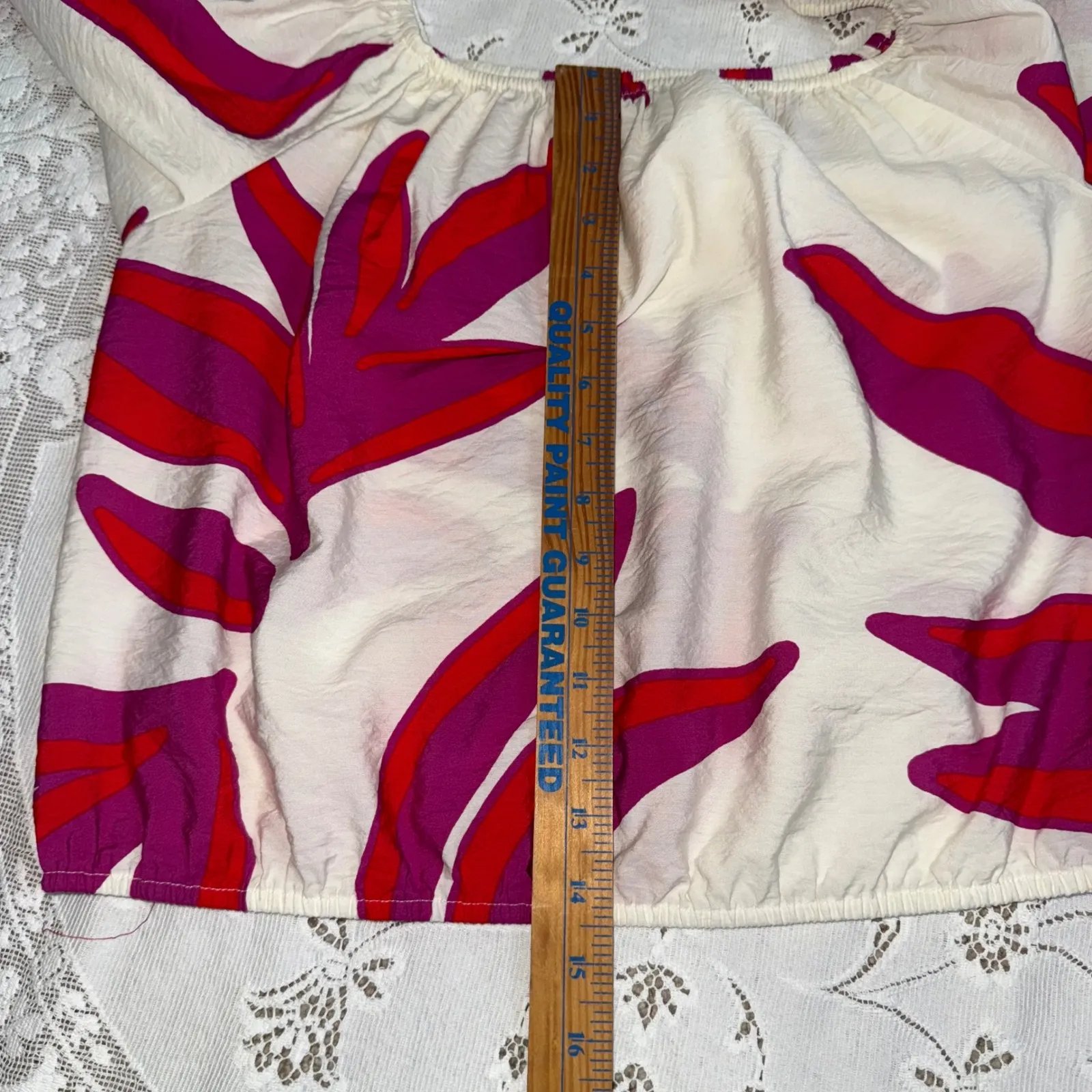 NINE WEST Cropped Women's Abstract Print Off Shoulder Long Sleeve Blouse Top L - Image 5