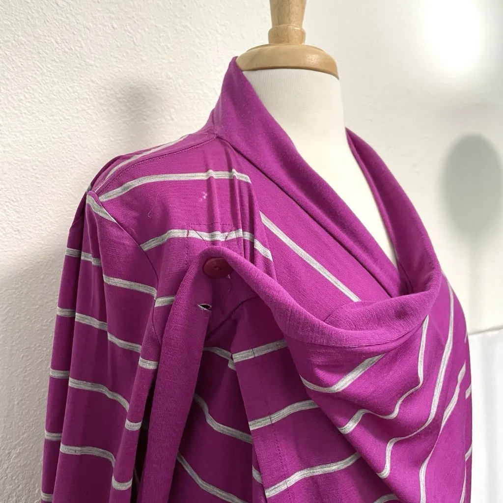 Icebreaker Merino Wool Blend Wrap Cardigan Sweater Purple Stripe size XS - Image 5