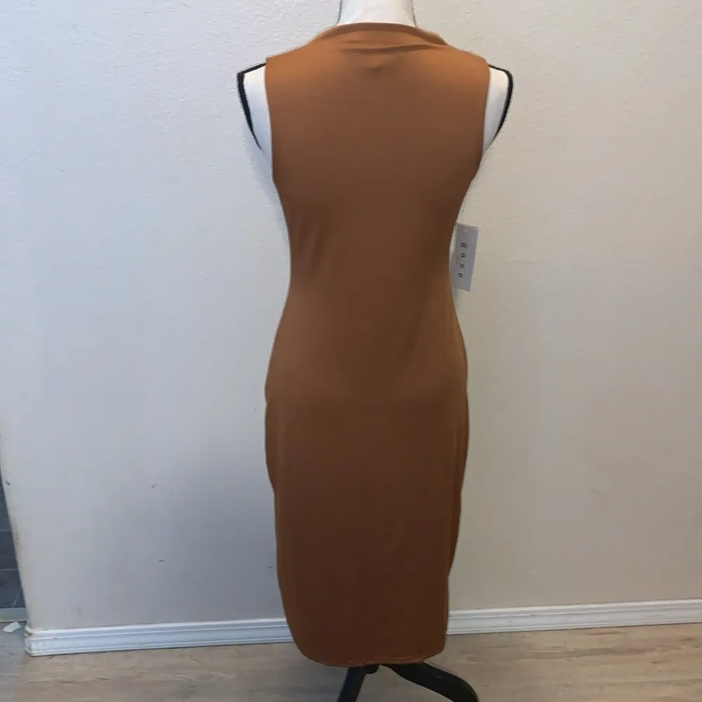 NWT Gaze Brown Fitted Sleeveless Bodycon Midi Dress Tan Size L - Image 4
