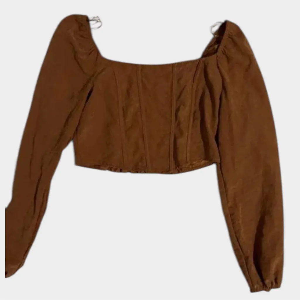 Brown Kirious LA Long Sleeve Corset Crop Top - Image 2