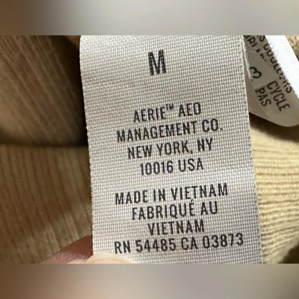 AERIE ribbed cropped drawstring sweatshirt hoodie size Medium tan - Image 7