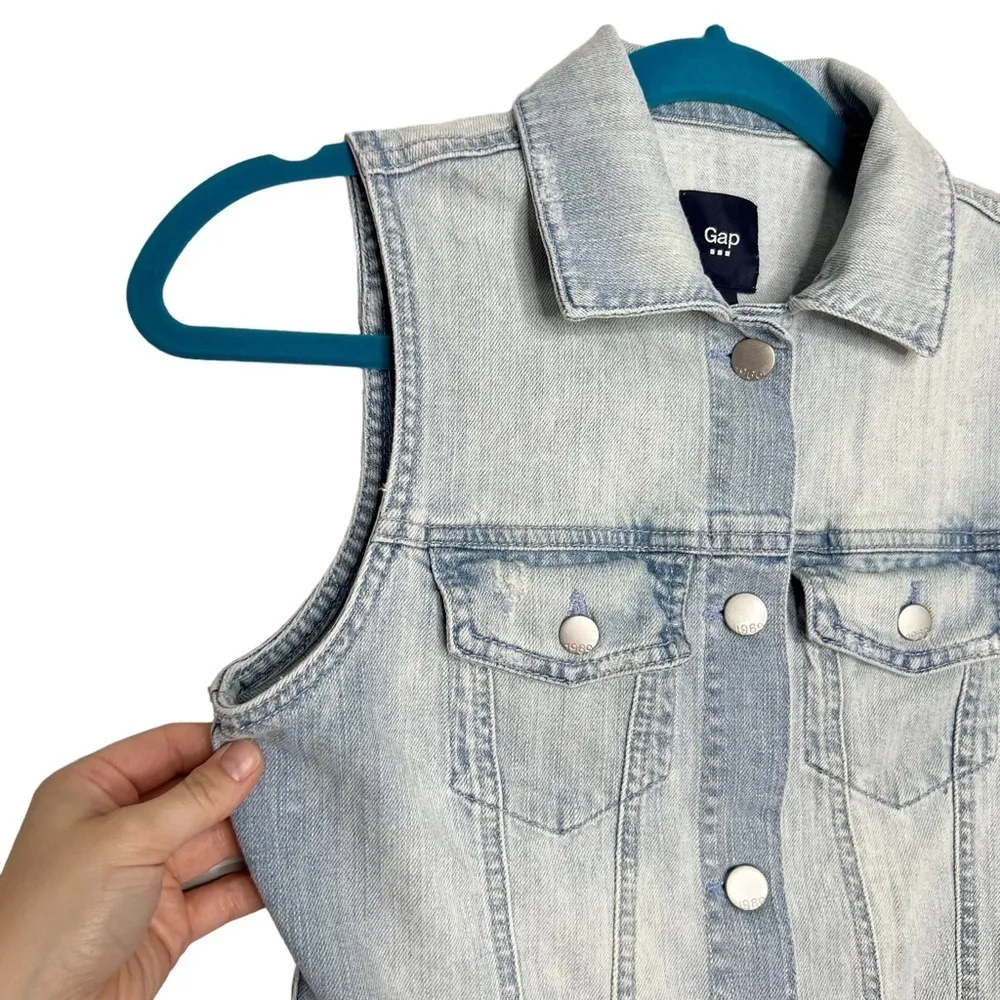 GAP Factory Light Acid Bleach Wash Denim Jean Vest Blue Size XS - Image 2