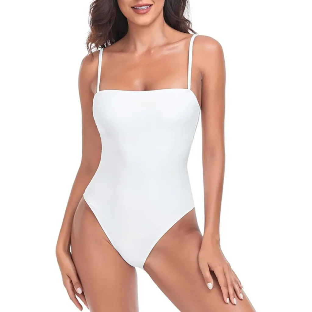 RELLECIGA Solid White Bandeau One Piece Swimsuit Bodysuit SMALL - Image 3
