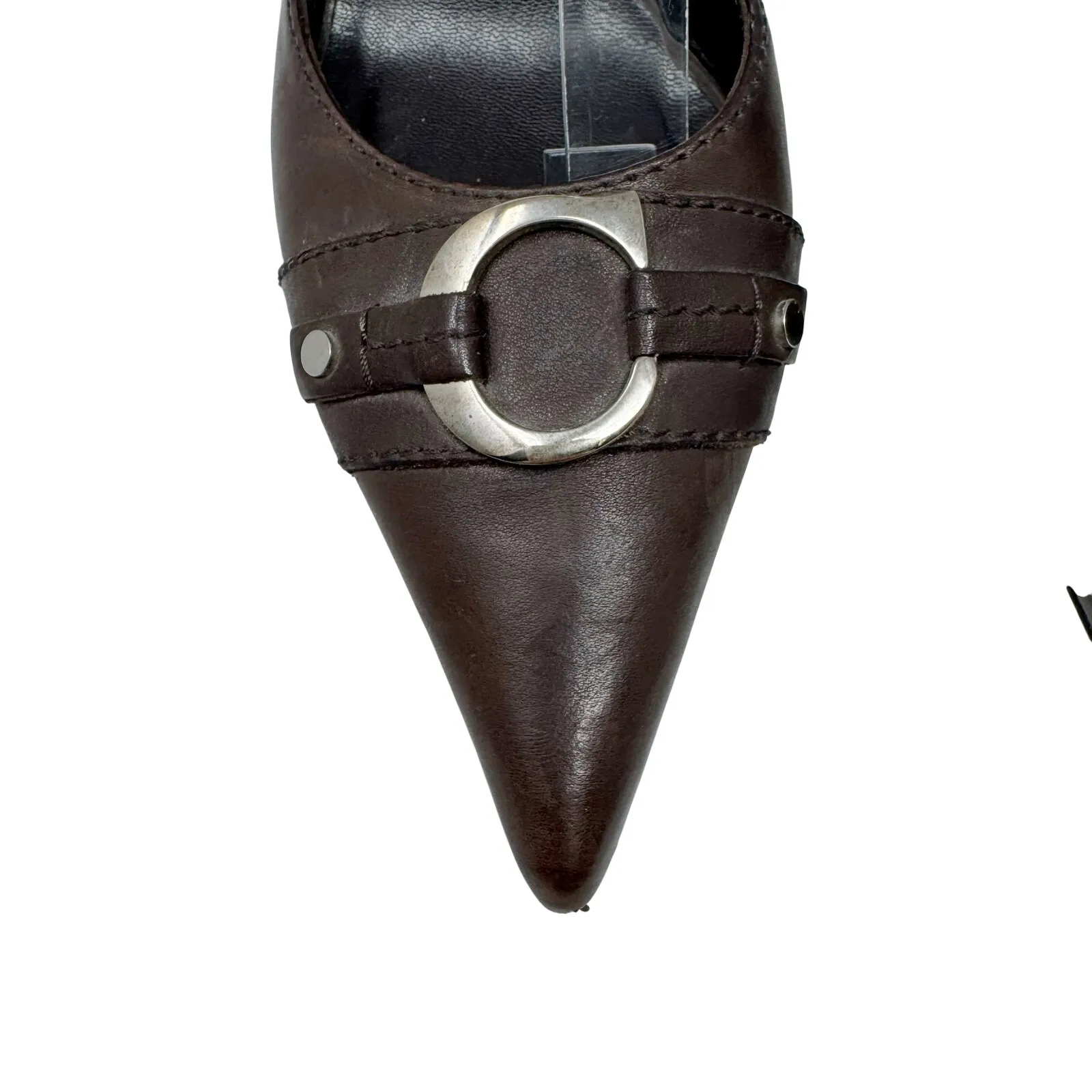 Christian Dior Vintage Brown Leather Pointed Toe Ankle Strap Heels EU 37 Italy - Image 4