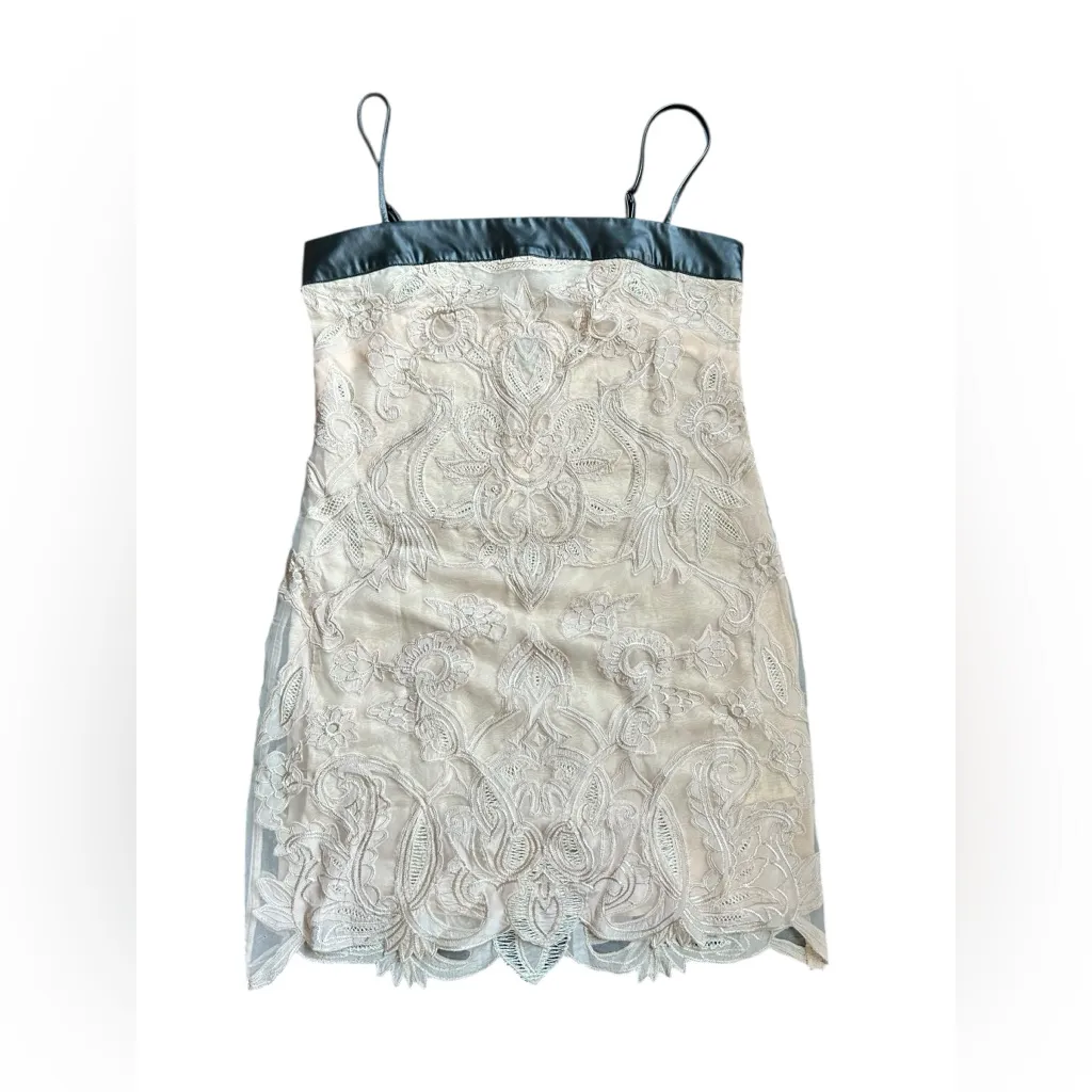 Anthropologie Square Neck Lace Mini Dress Black and Cream NWT Size 10 - Image 2