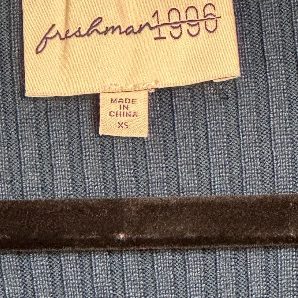 Freshman1996 Dark Teal Blue Knit Dress Long Sleeve Size XS V Neck Balloon Sleeve - Image 4