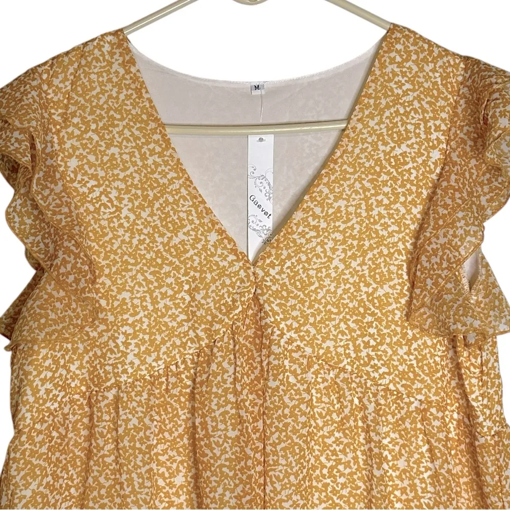 Gaevet Ditsy Floral Layered Sleeve Tunic Dress Lined‎ NWT Medium Women’s Yellow - Image 3