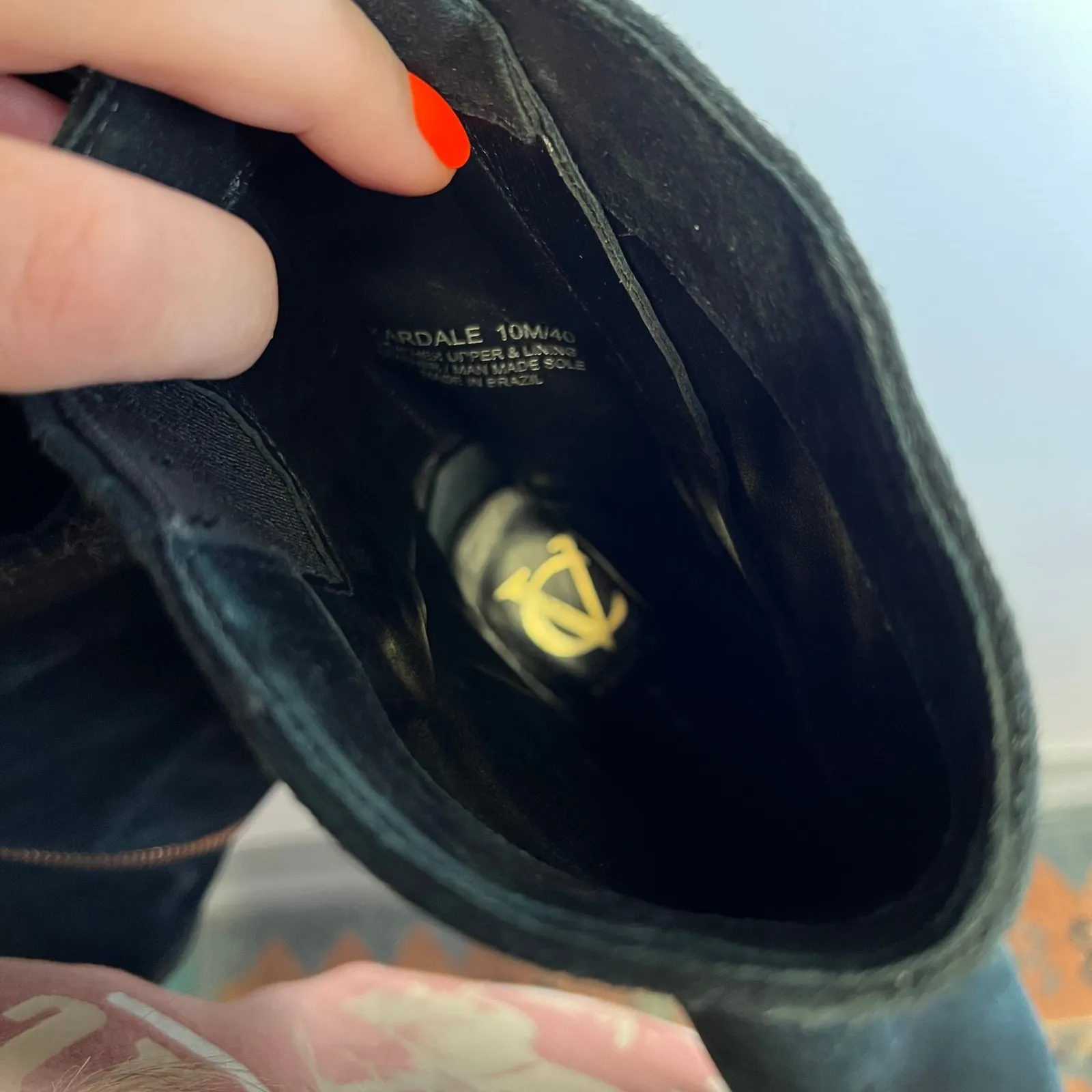 Vince Camuto Black Suede Ankle Boots Gold Zipper‎ Block Heel Size 10 / 40 - Image 8