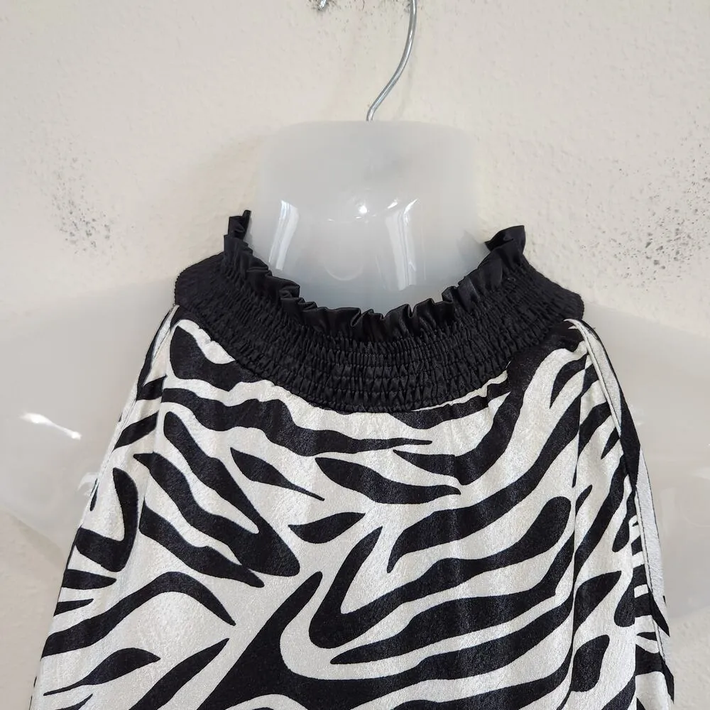 John Paul Richard Zebra Print Sleeveless Blouse Black White Mock Neck Sz Small - Image 6