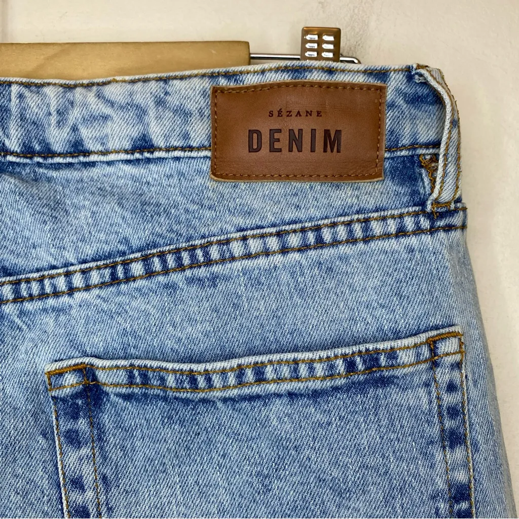 SEZANE Denim Brut Sexy Tapered Straight Leg Jeans Bleach Blue Sz 42 TALL - Image 10