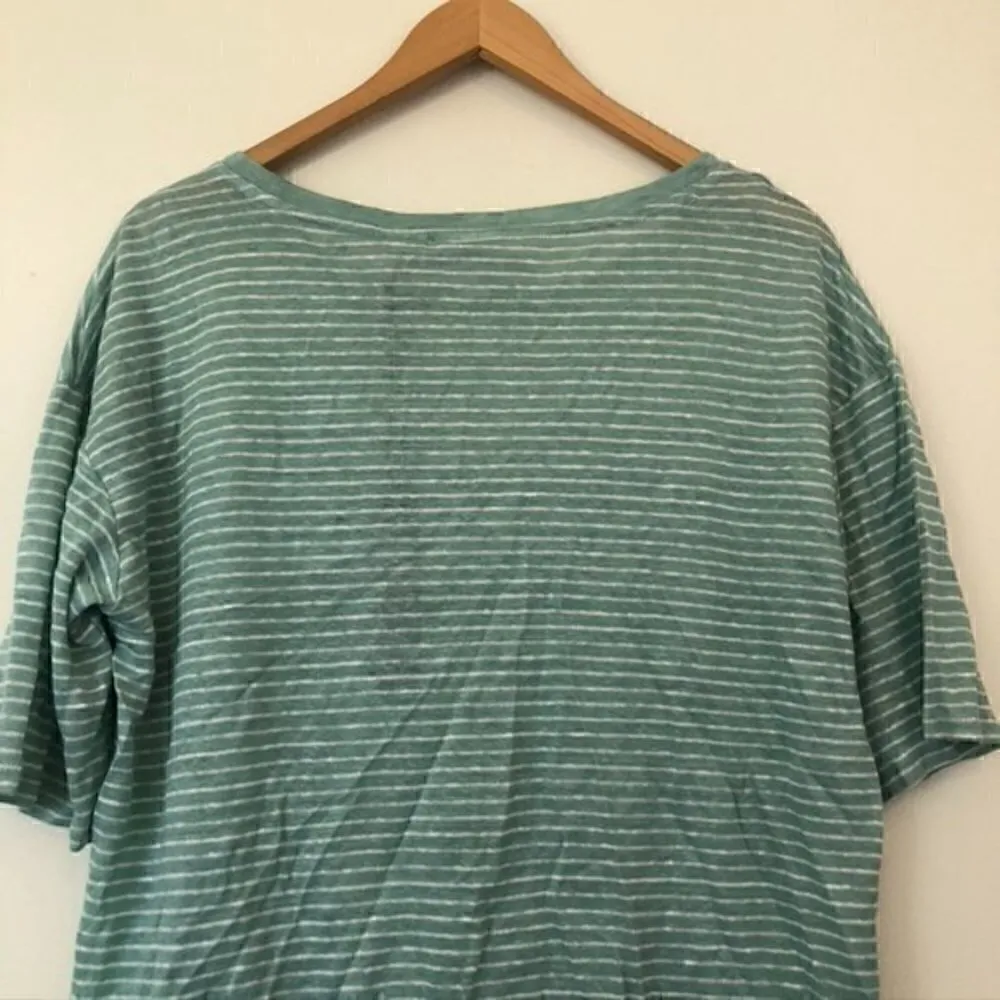 NEW NWT NICOLE MILLER Aqua Green White Stripe 100% Linen Boxy Short Sleeve Top S - Image 10