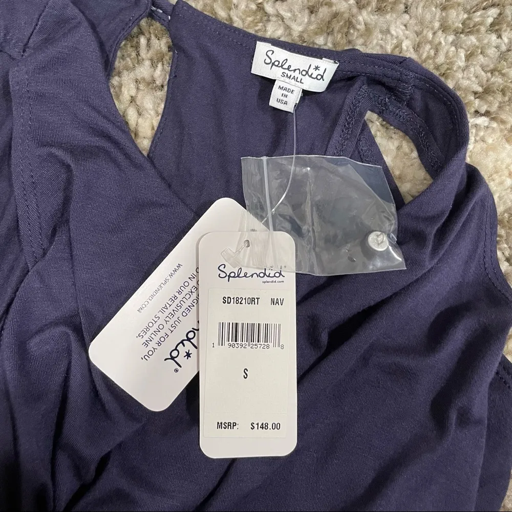 NWT Splendid Cold Shoulder Wrap Tie Midi Dress Navy Blue Sz Small - Image 10